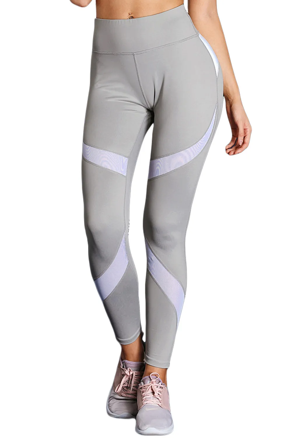 Gray High Waist Sport Yoga Pants with Colorblock