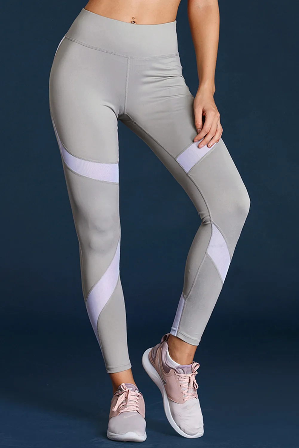 Gray High Waist Sport Yoga Pants with Colorblock