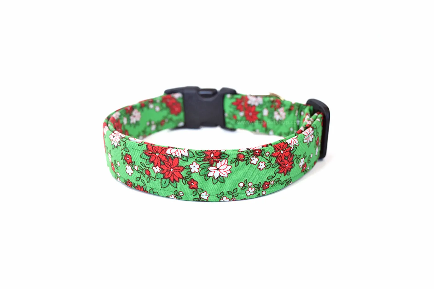 Green & Red Poinsettia Dog Collar