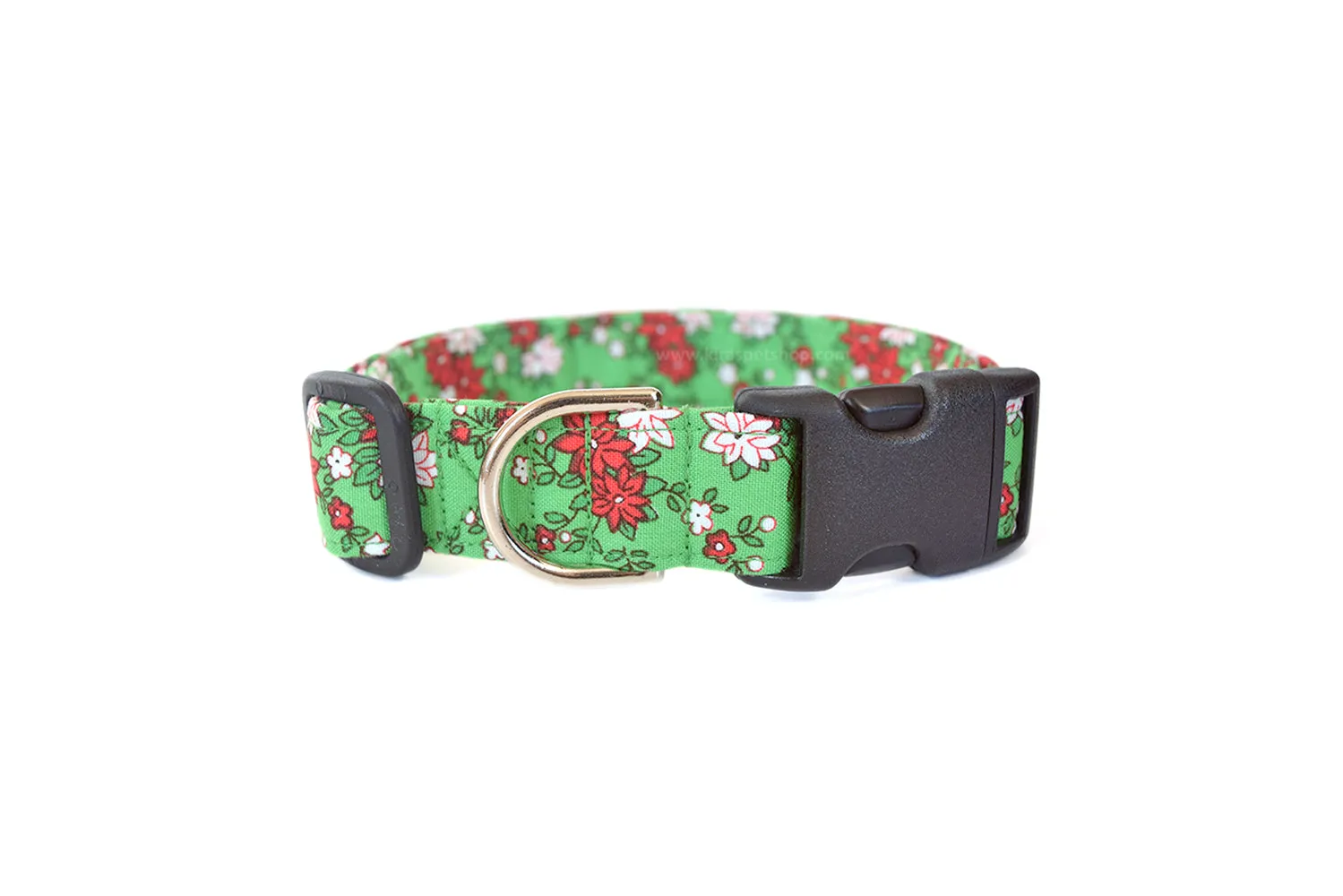 Green & Red Poinsettia Dog Collar