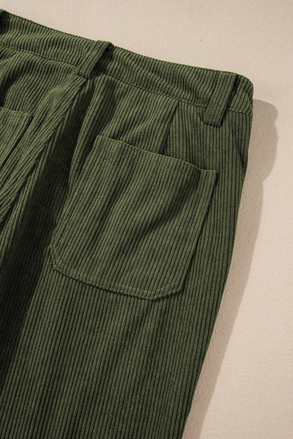 Green High Waist Square Pockets Corduroy Pants