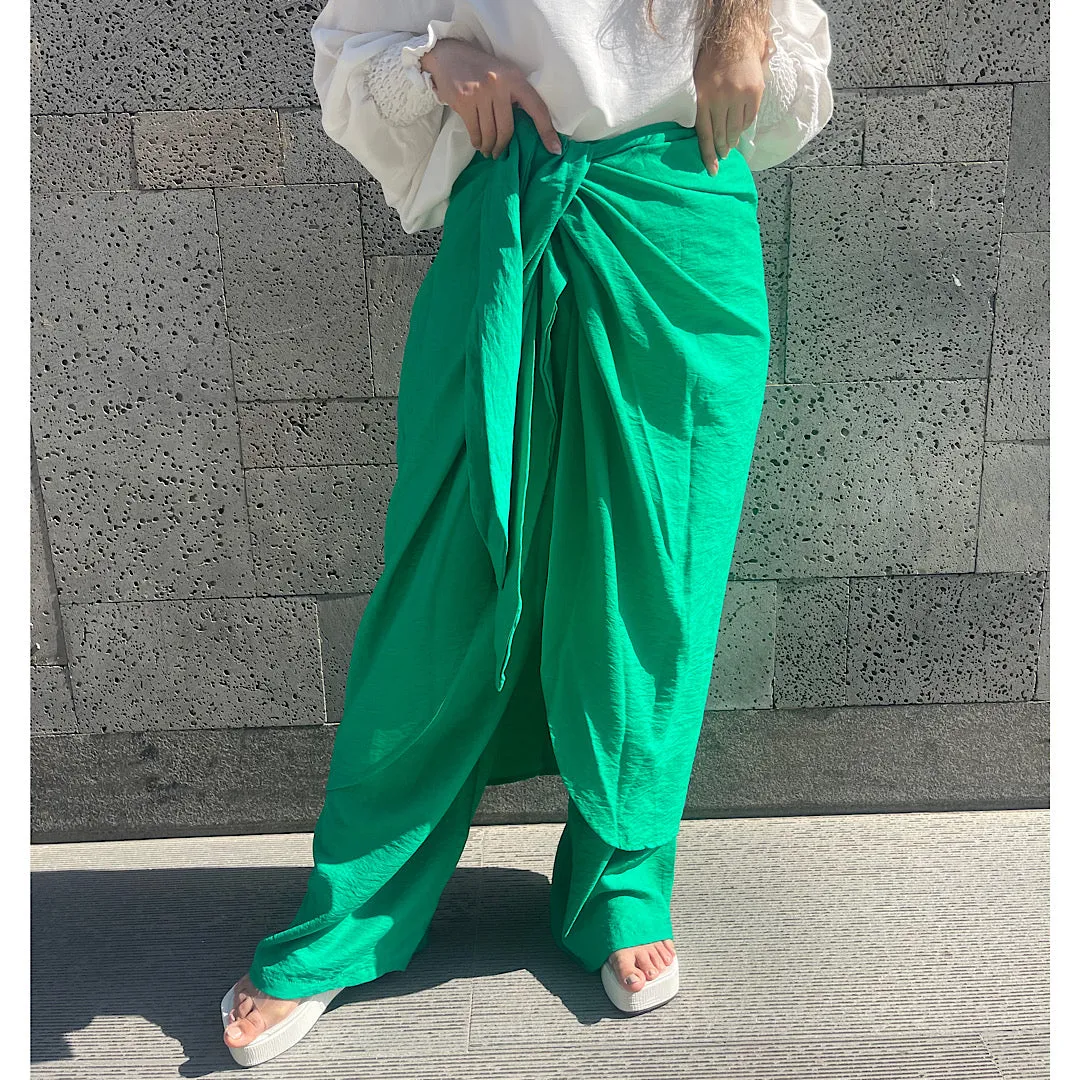 Green overlay wrap pants