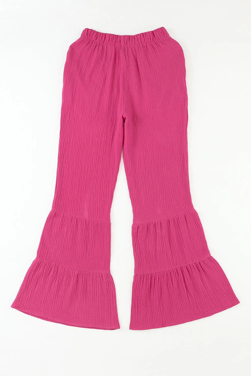 Green Textured High Waist Ruffled Bell Bottom Pants