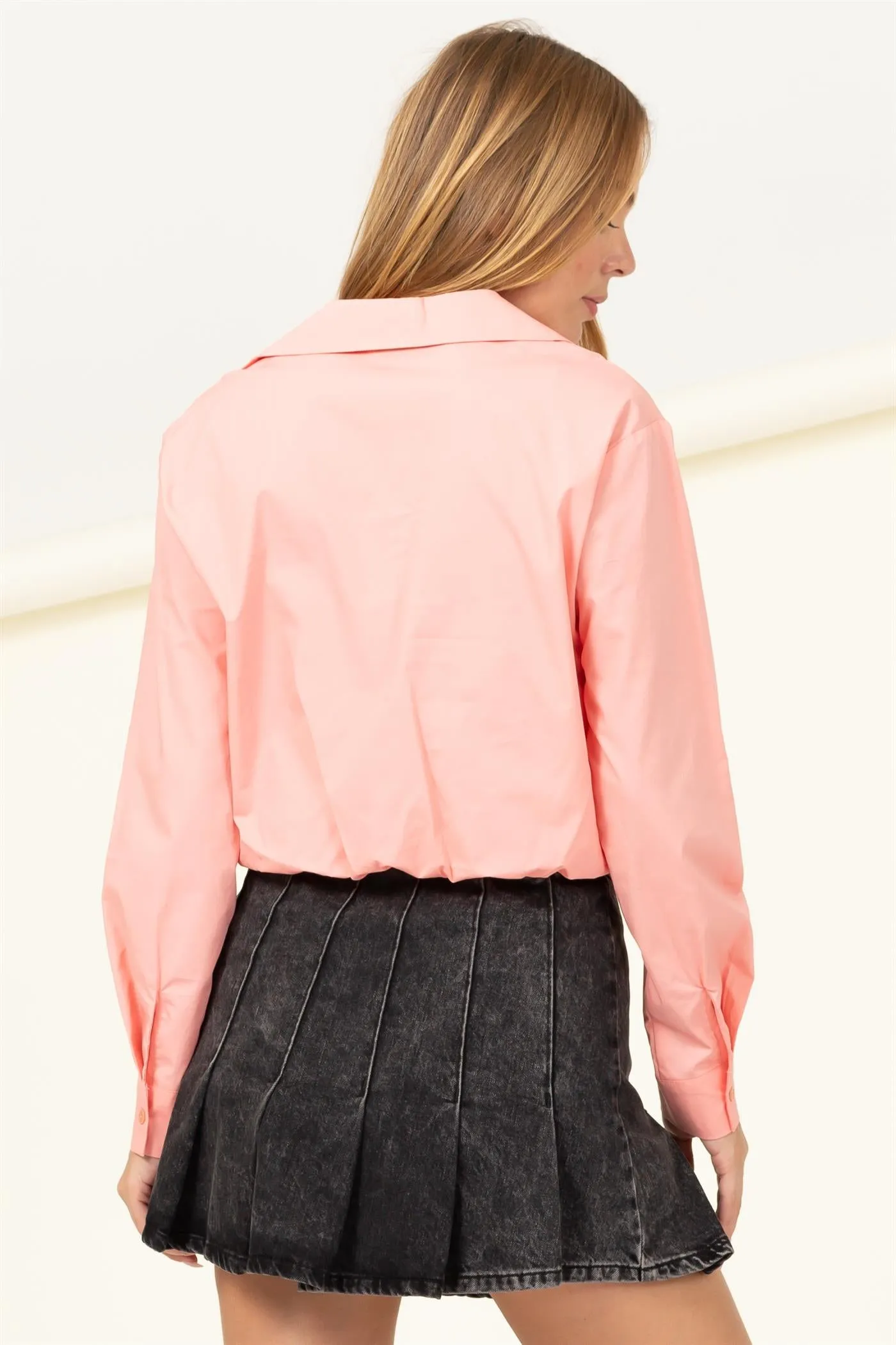 HF22G928-DOUBLE LAYER BUTTON-DOWN CROP TOP