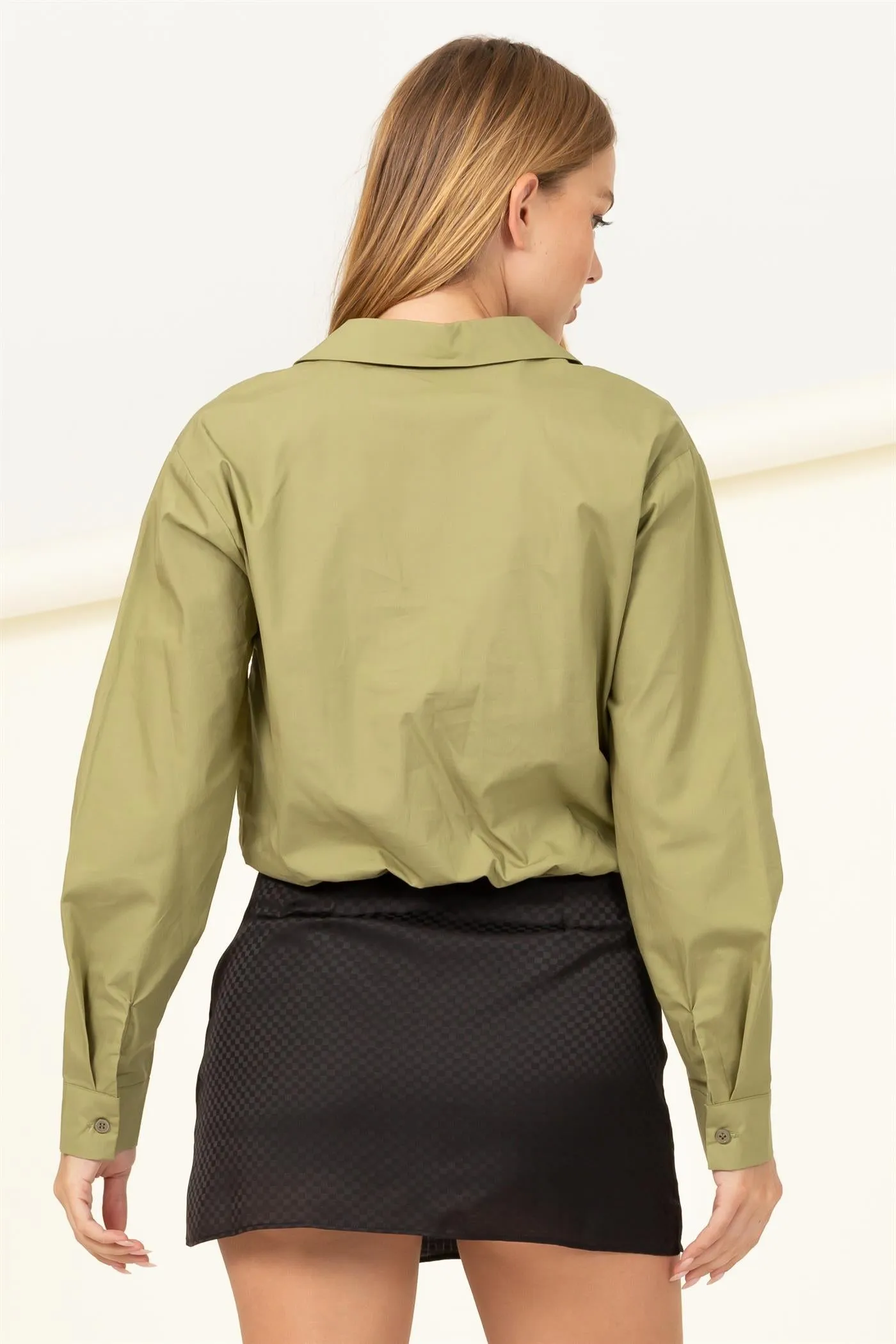 HF22G928-DOUBLE LAYER BUTTON-DOWN CROP TOP