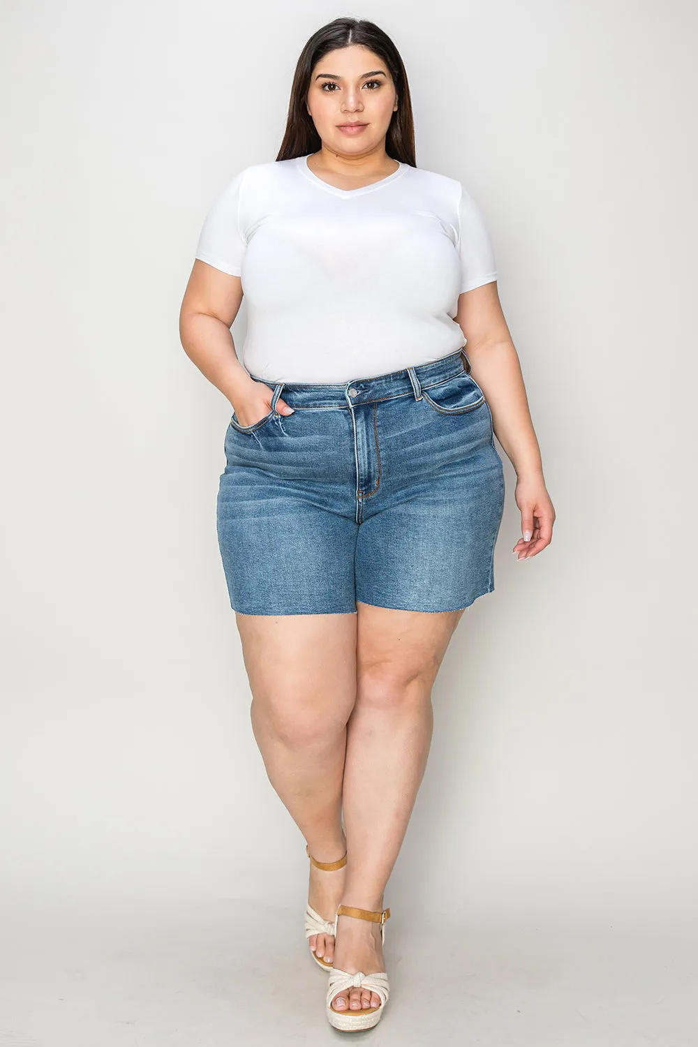 HI Curvy  Full Size Women  High Waist Slim Denim Shorts