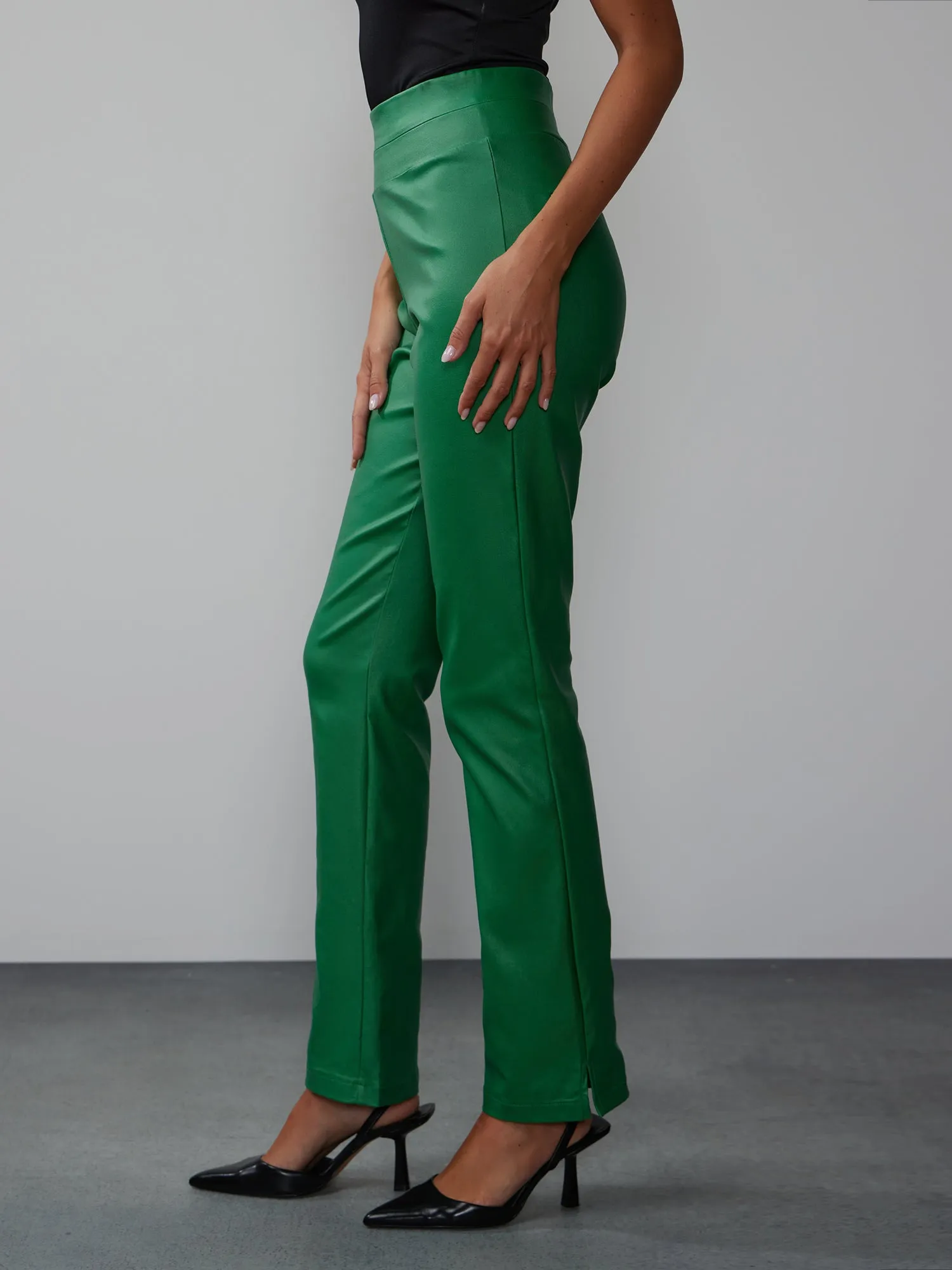 High Rise Coated Whitney Side Slit Pants