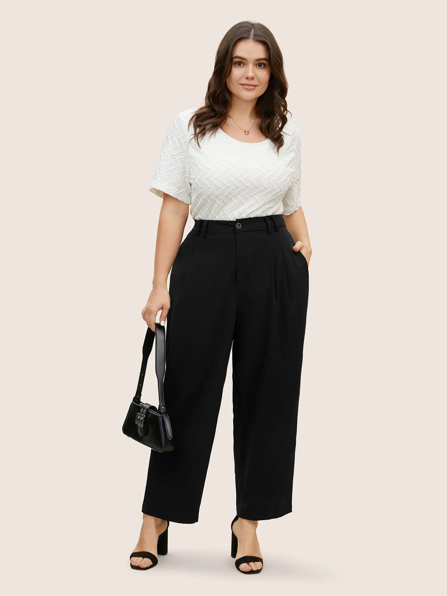 High Rise Elastic Waist Straight Leg Pants