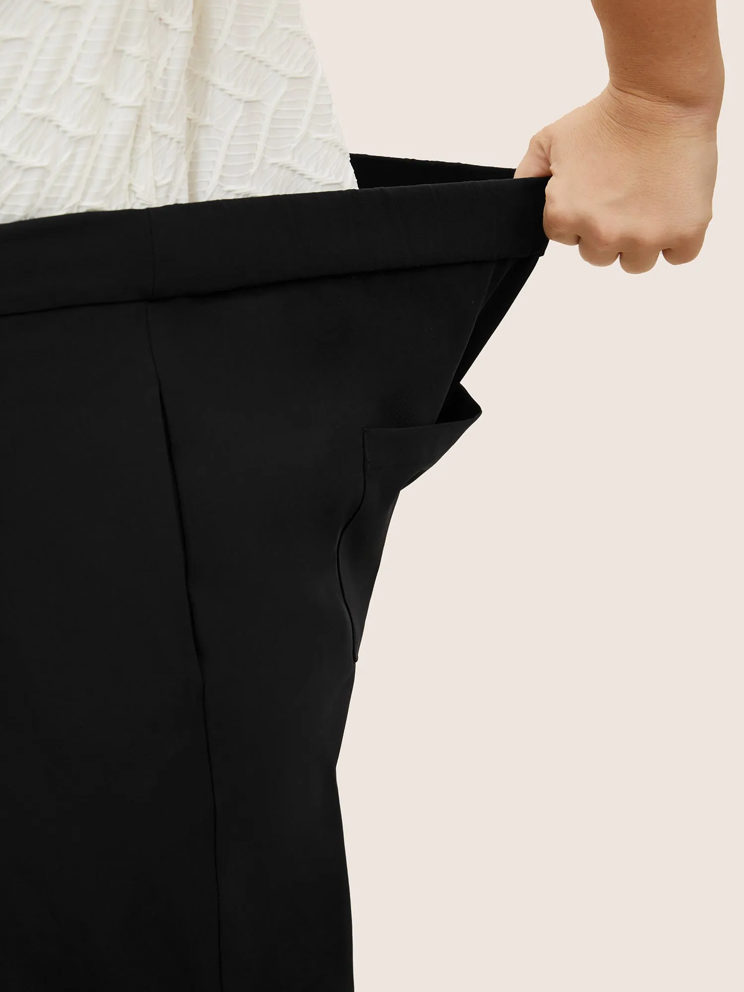 High Rise Elastic Waist Straight Leg Pants