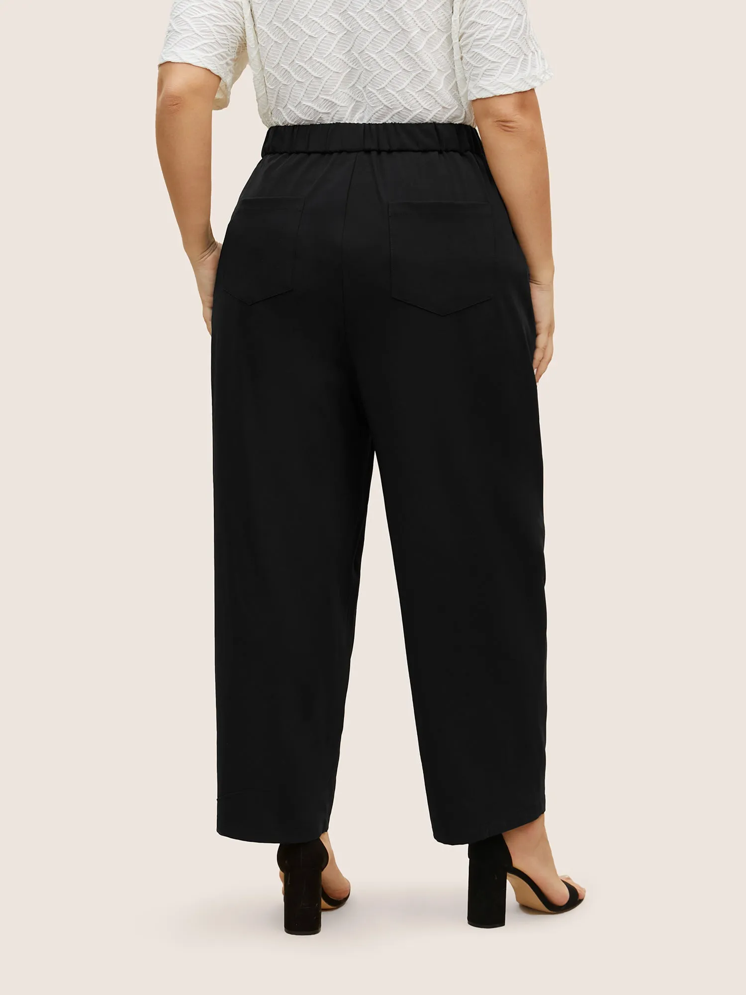 High Rise Elastic Waist Straight Leg Pants