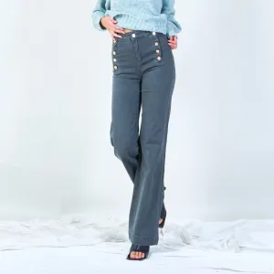 High-waist buttoned wide-leg pants wholesale