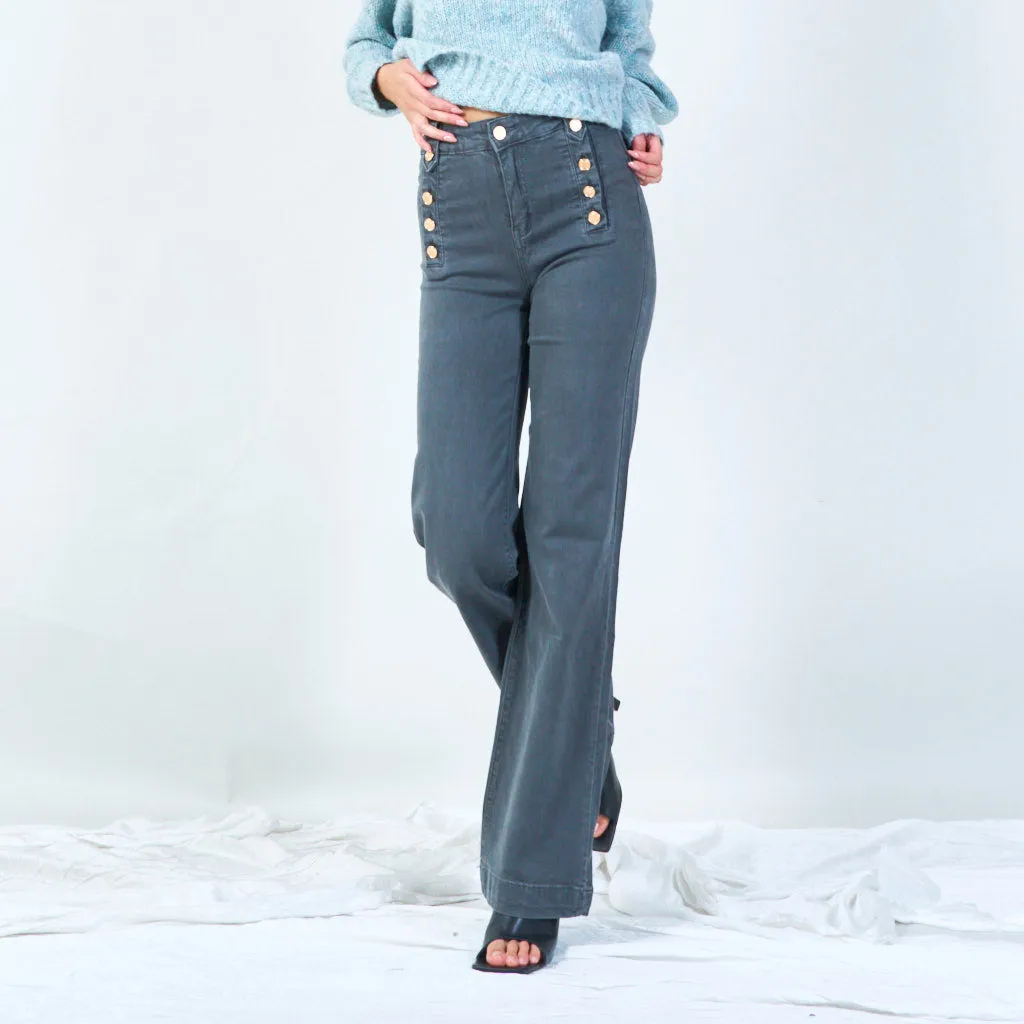 High-waist buttoned wide-leg pants wholesale