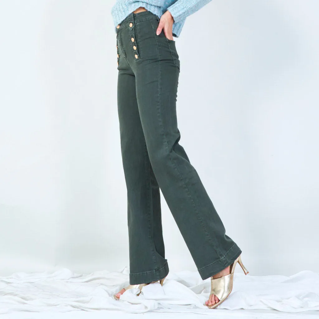 High-waist buttoned wide-leg pants wholesale