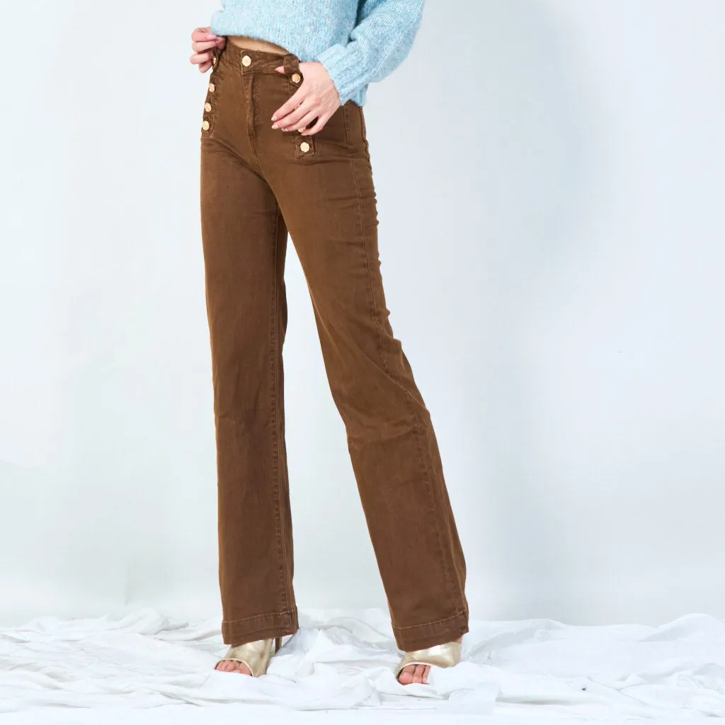 High-waist buttoned wide-leg pants wholesale