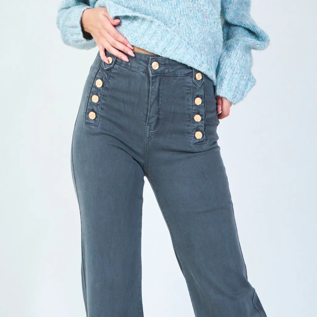 High-waist buttoned wide-leg pants wholesale