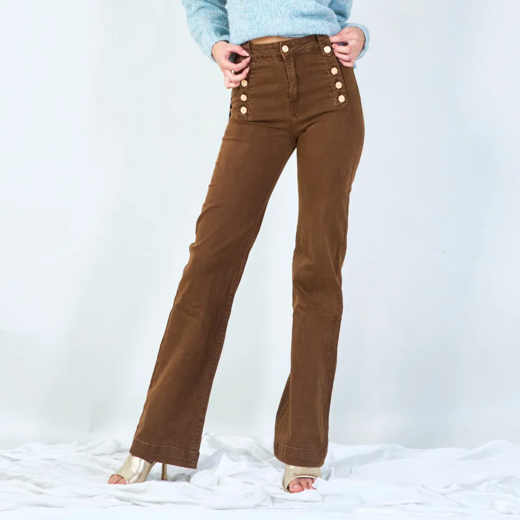 High-waist buttoned wide-leg pants wholesale