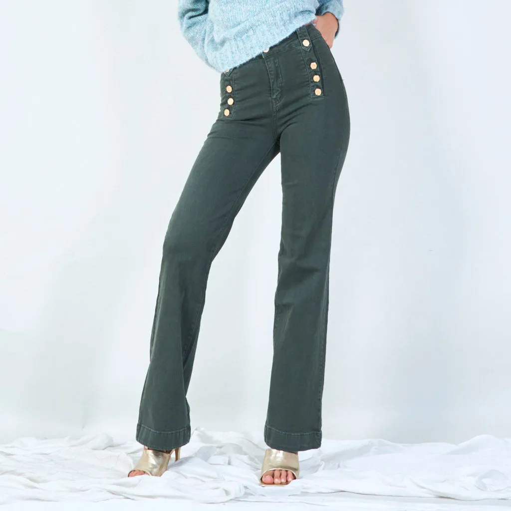 High-waist buttoned wide-leg pants wholesale