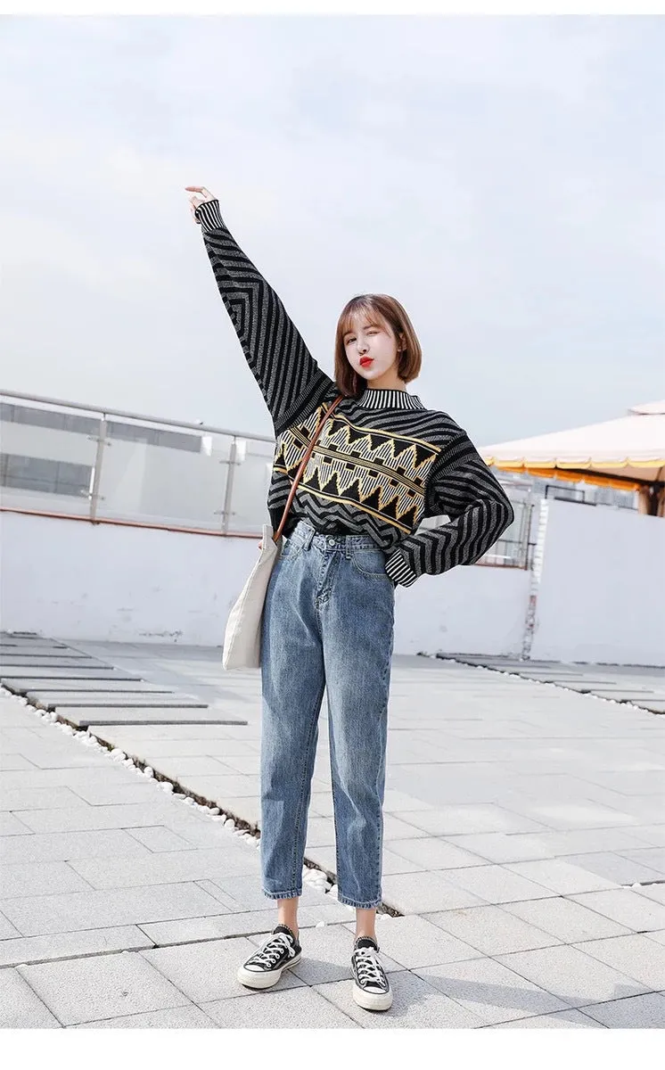 High Waist Denim Pants Women Loose Vintage Wide Leg Straight Student Korean Slim Look Popular Carrot Pants