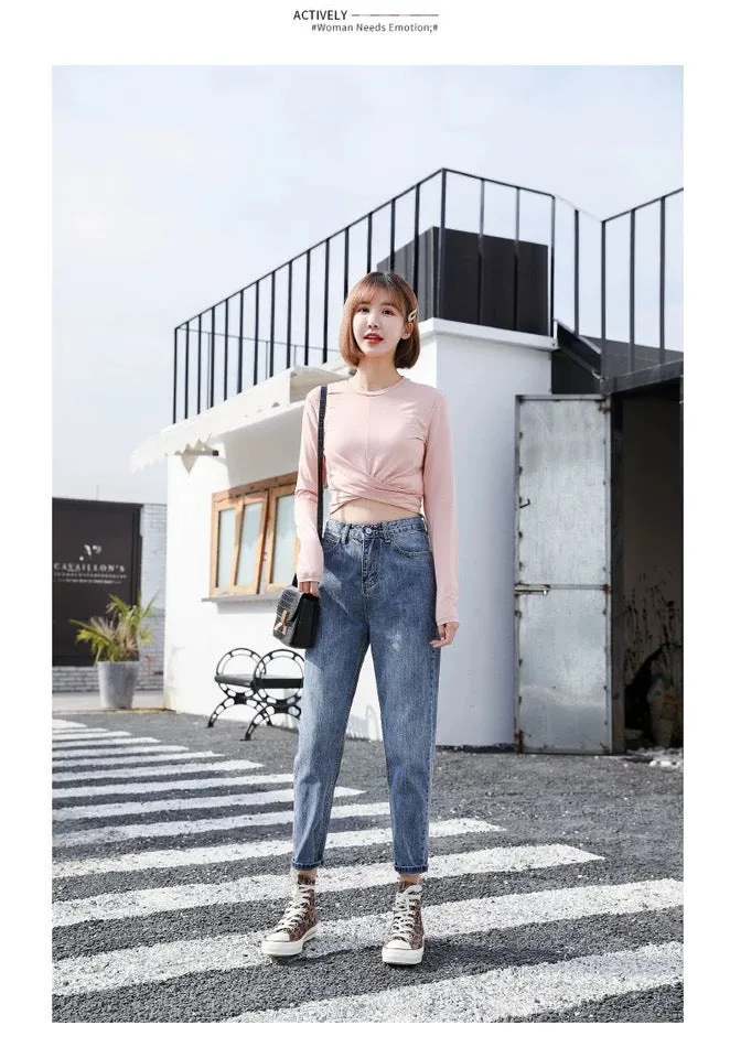 High Waist Denim Pants Women Loose Vintage Wide Leg Straight Student Korean Slim Look Popular Carrot Pants