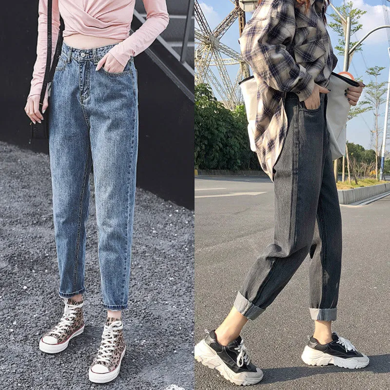 High Waist Denim Pants Women Loose Vintage Wide Leg Straight Student Korean Slim Look Popular Carrot Pants