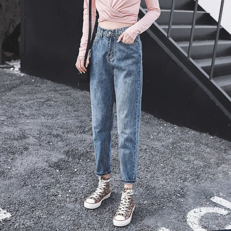 High Waist Denim Pants Women Loose Vintage Wide Leg Straight Student Korean Slim Look Popular Carrot Pants
