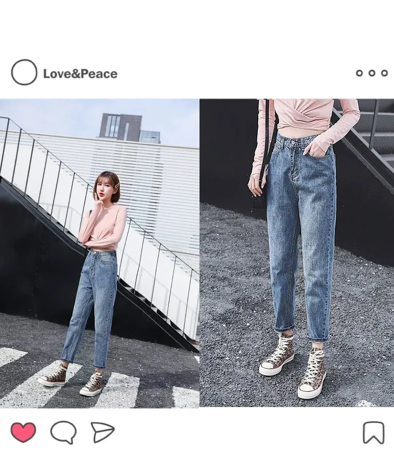 High Waist Denim Pants Women Loose Vintage Wide Leg Straight Student Korean Slim Look Popular Carrot Pants