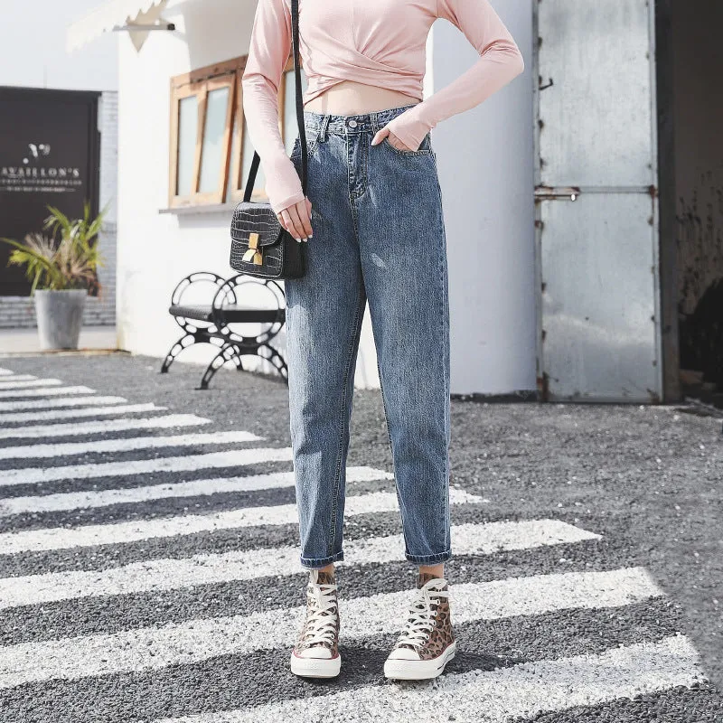 High Waist Denim Pants Women Loose Vintage Wide Leg Straight Student Korean Slim Look Popular Carrot Pants