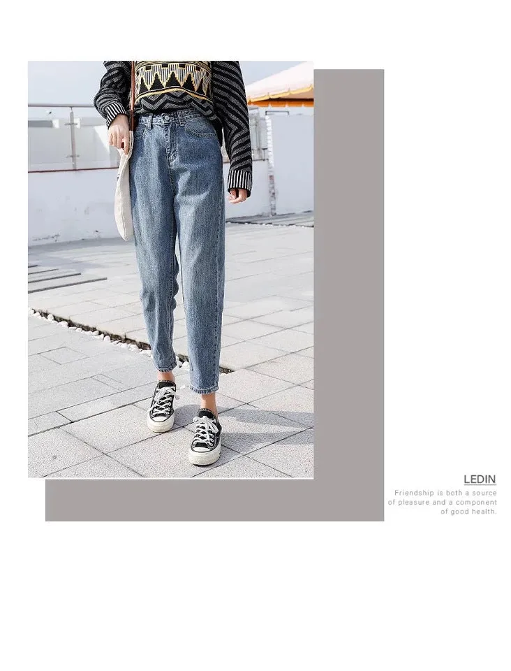 High Waist Denim Pants Women Loose Vintage Wide Leg Straight Student Korean Slim Look Popular Carrot Pants