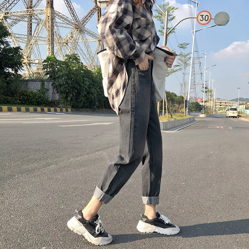 High Waist Denim Pants Women Loose Vintage Wide Leg Straight Student Korean Slim Look Popular Carrot Pants