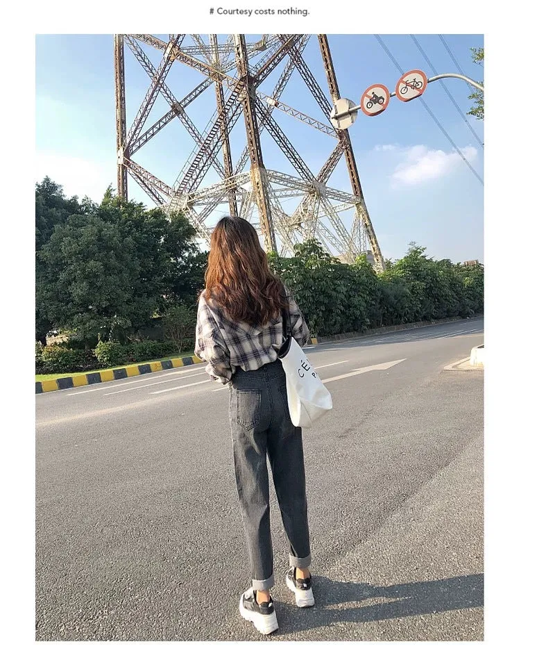 High Waist Denim Pants Women Loose Vintage Wide Leg Straight Student Korean Slim Look Popular Carrot Pants