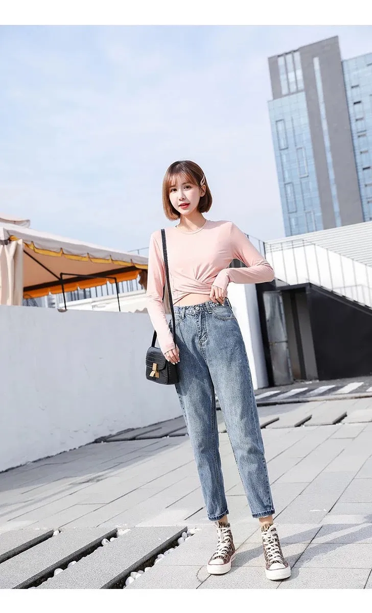 High Waist Denim Pants Women Loose Vintage Wide Leg Straight Student Korean Slim Look Popular Carrot Pants