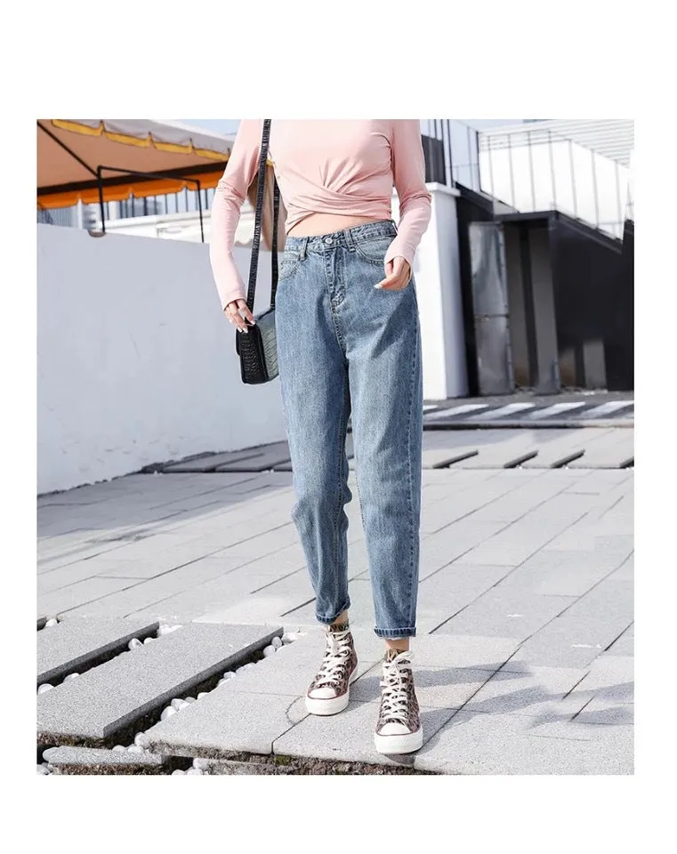 High Waist Denim Pants Women Loose Vintage Wide Leg Straight Student Korean Slim Look Popular Carrot Pants