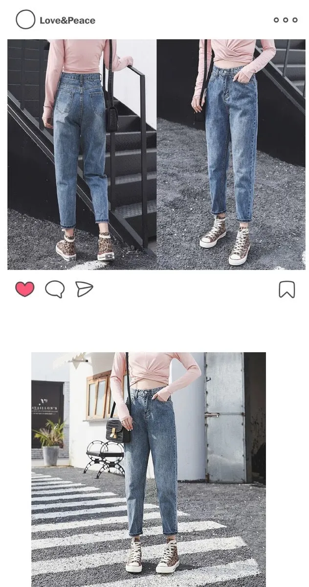 High Waist Denim Pants Women Loose Vintage Wide Leg Straight Student Korean Slim Look Popular Carrot Pants