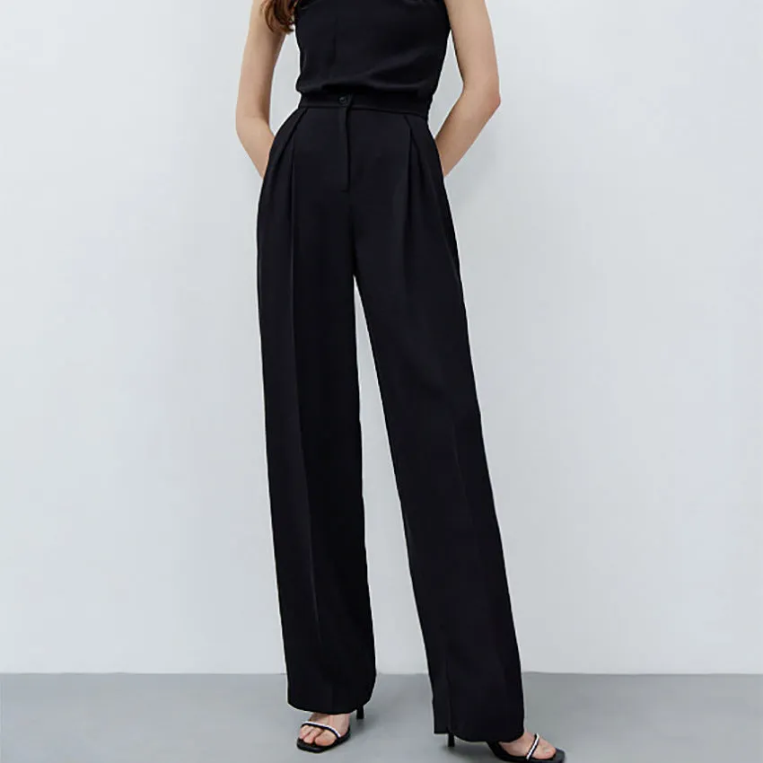 High Waist Drooping Straight Black Trousers Wholesale Pants