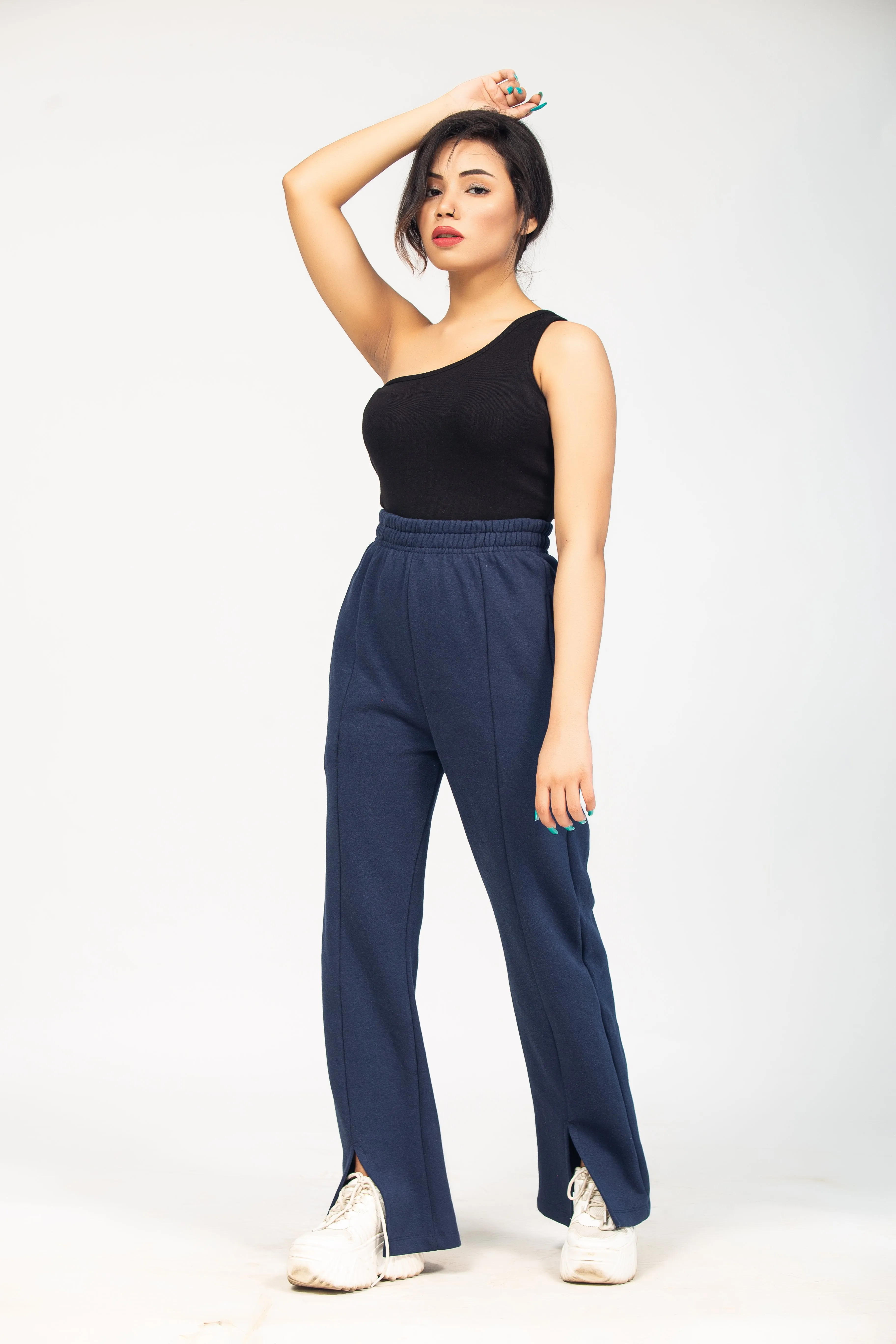 High Waist Flare Leg Pants - Navy