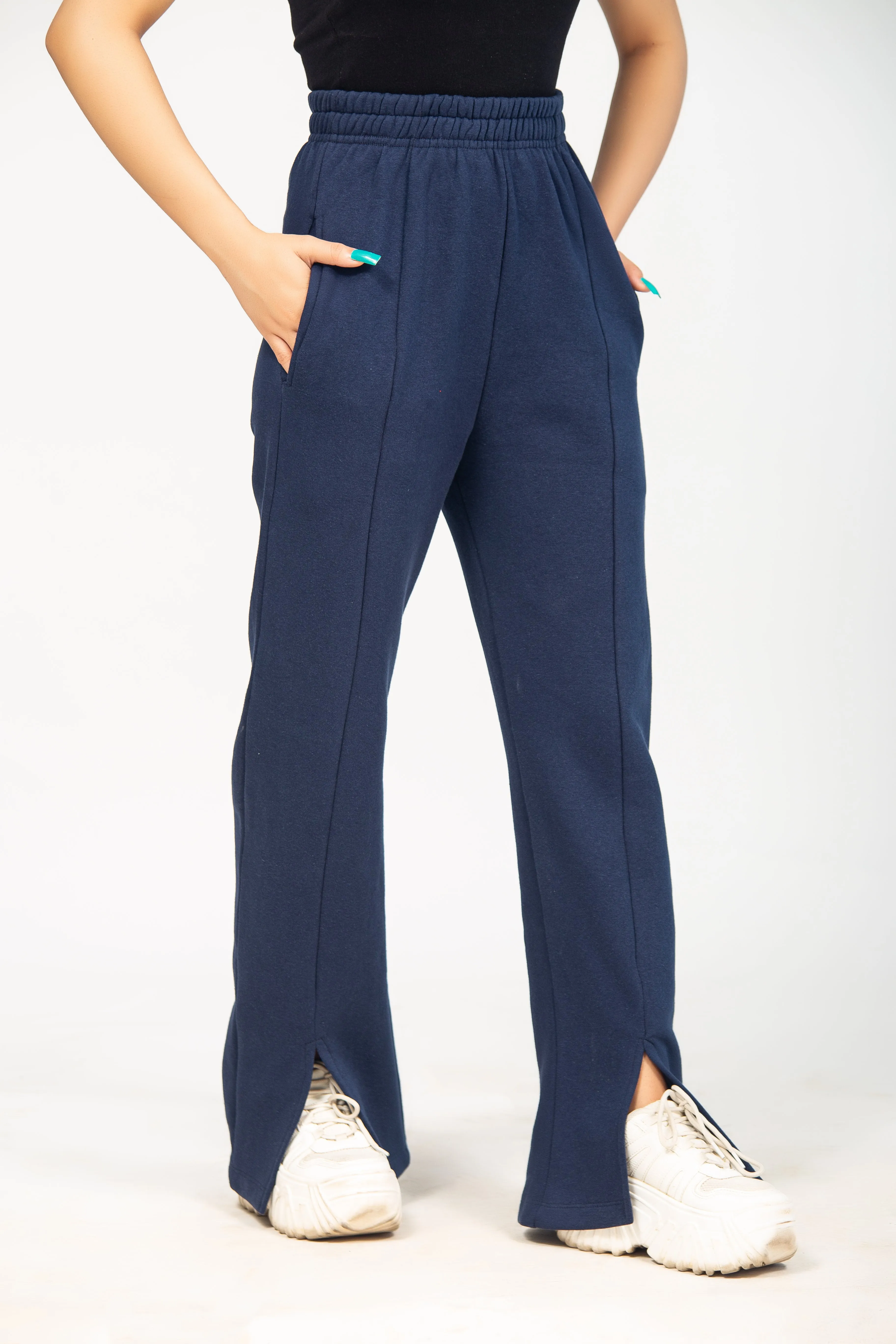 High Waist Flare Leg Pants - Navy