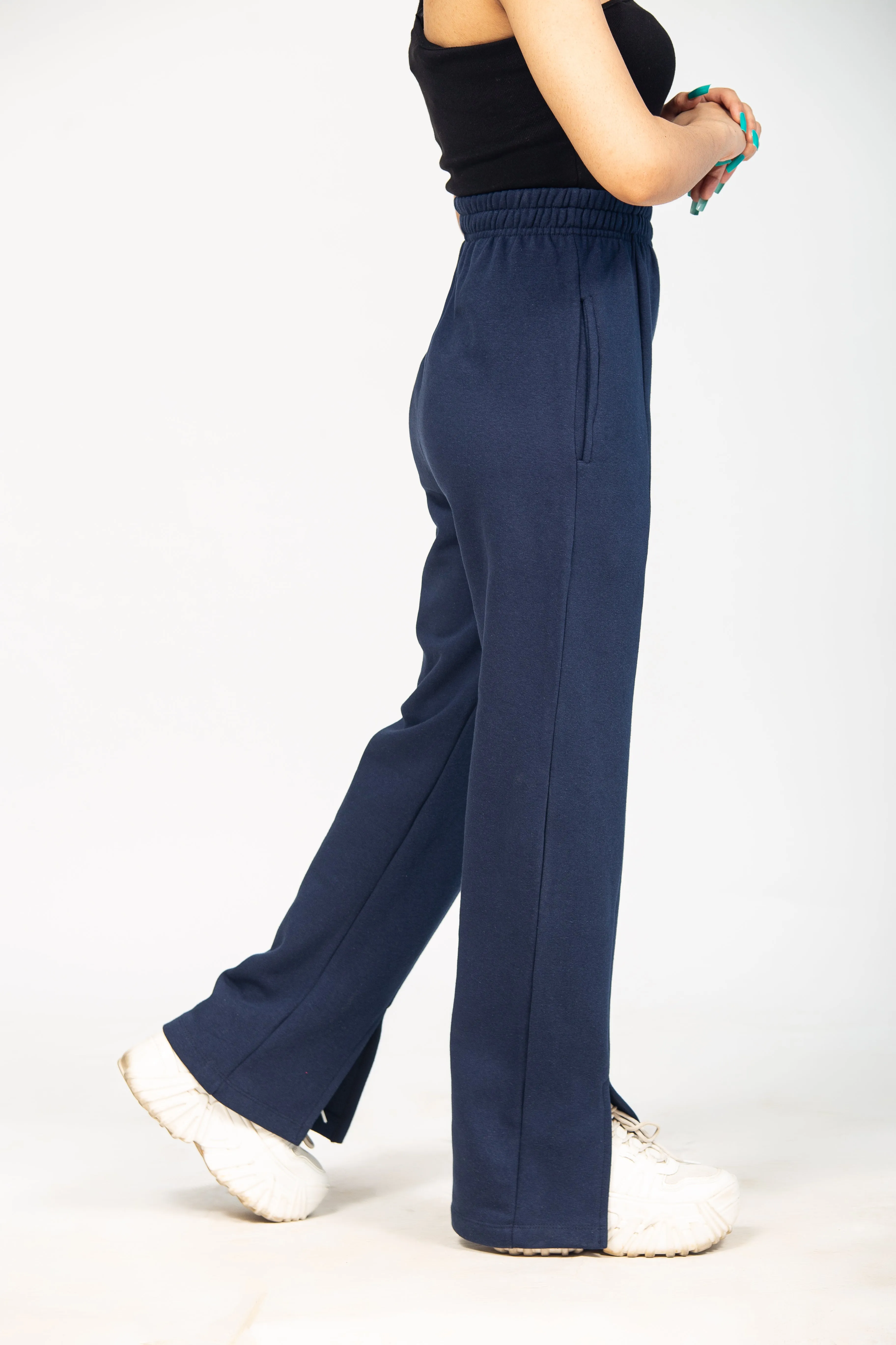 High Waist Flare Leg Pants - Navy
