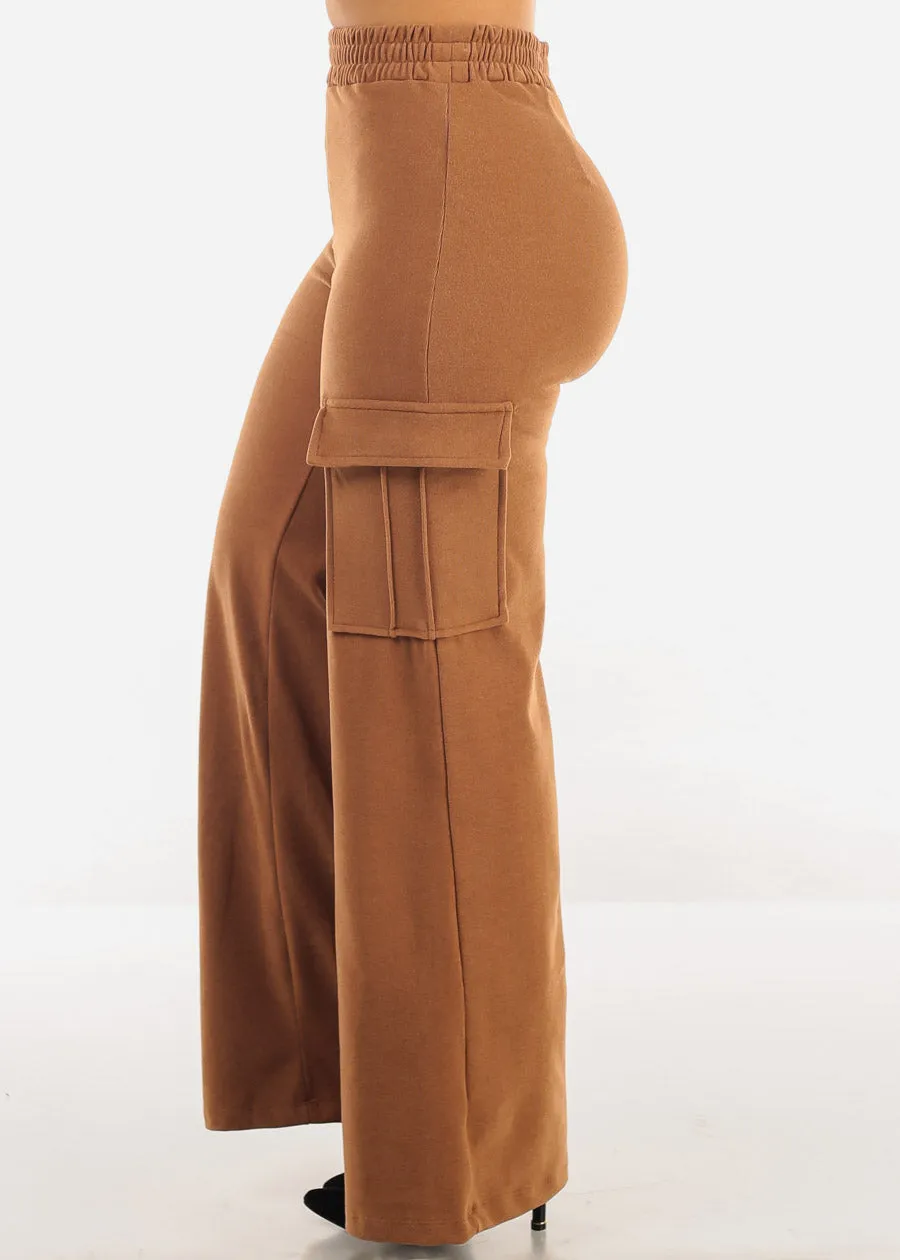 High Waist Flared Soft Cargo Pants Camel