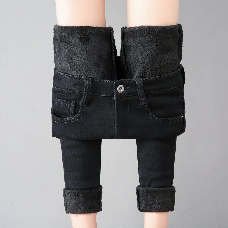 High Waist fleece Thick Jeans