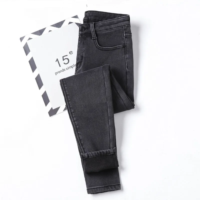 High Waist fleece Thick Jeans