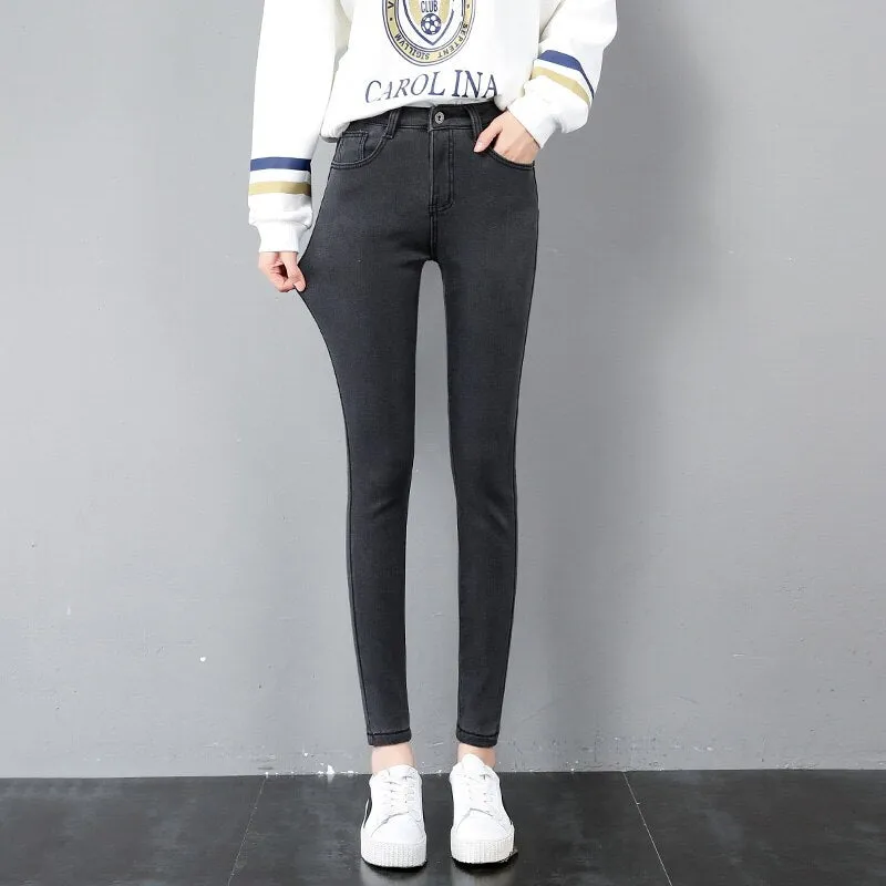 High Waist fleece Thick Jeans