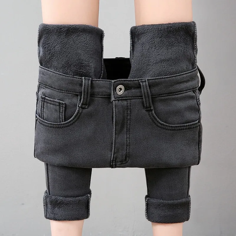 High Waist fleece Thick Jeans