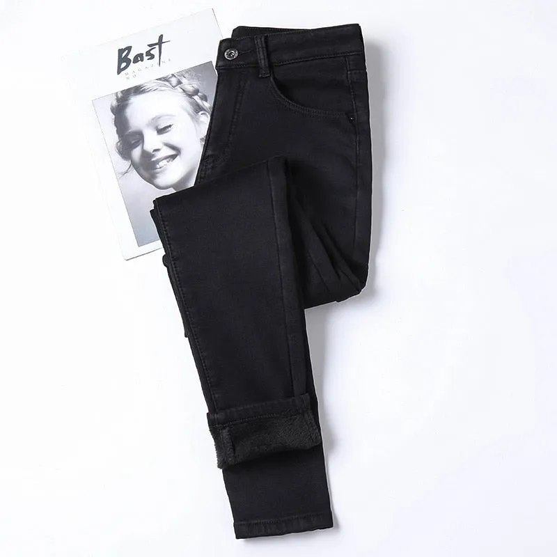 High Waist fleece Thick Jeans
