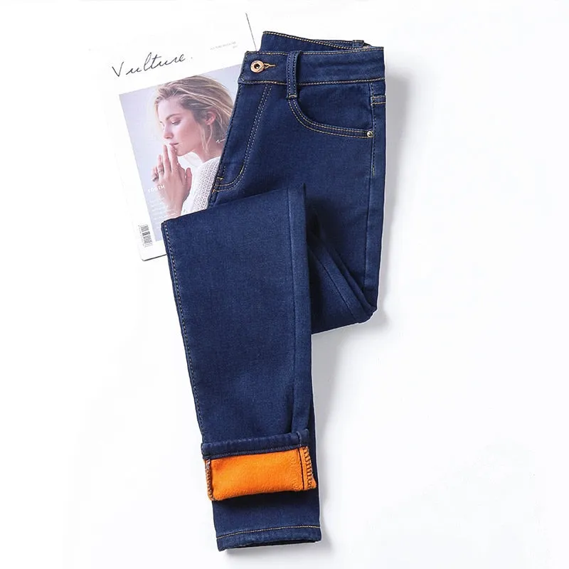 High Waist fleece Thick Jeans