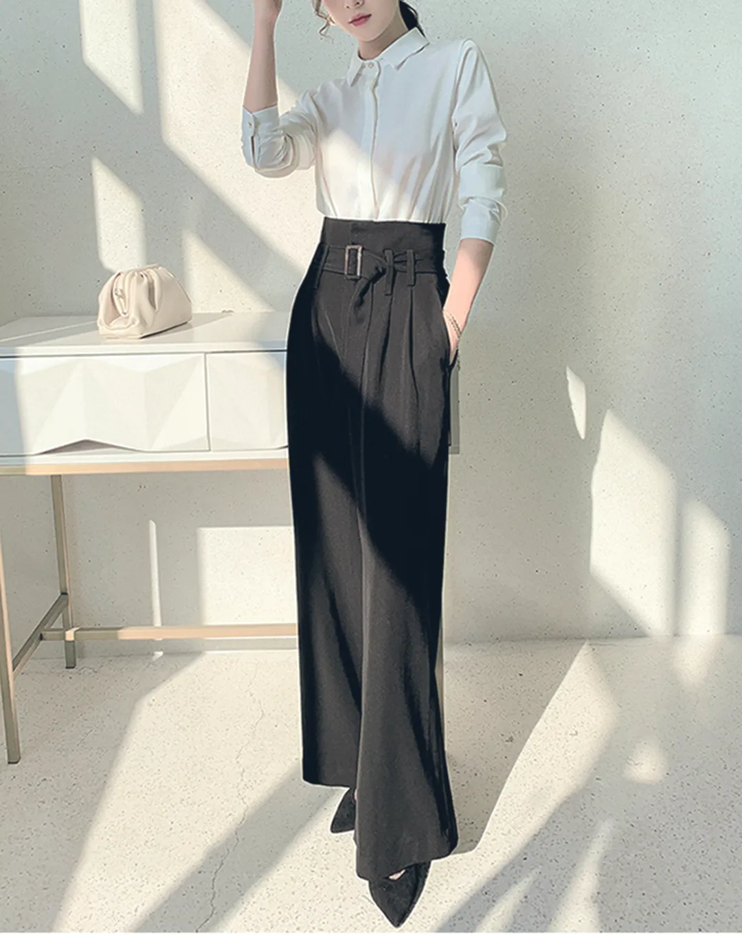 ♀High Waist Loose Wide Tuck Pants