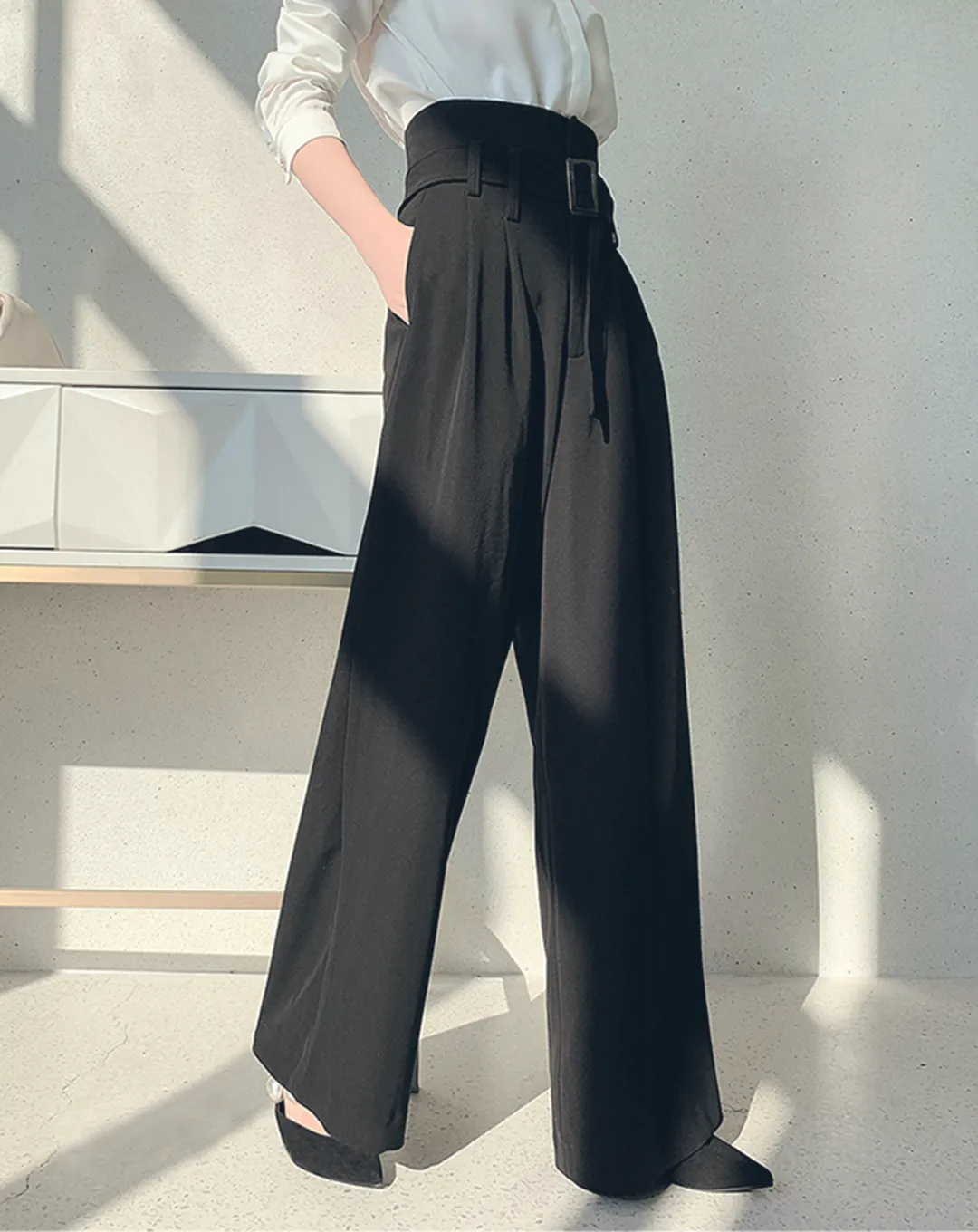 ♀High Waist Loose Wide Tuck Pants