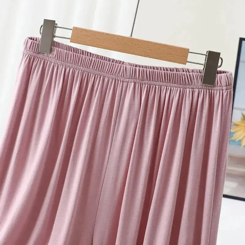 High waist Modal Shorts Summer Women's Casual sleep Pants over the knee Plus size Solid color wide leg safety pants