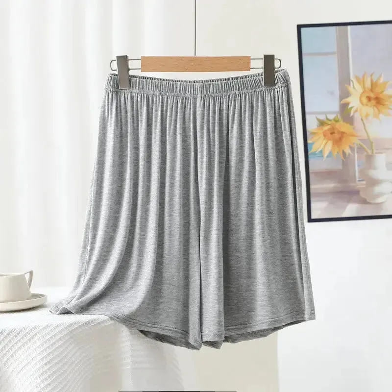 High waist Modal Shorts Summer Women's Casual sleep Pants over the knee Plus size Solid color wide leg safety pants