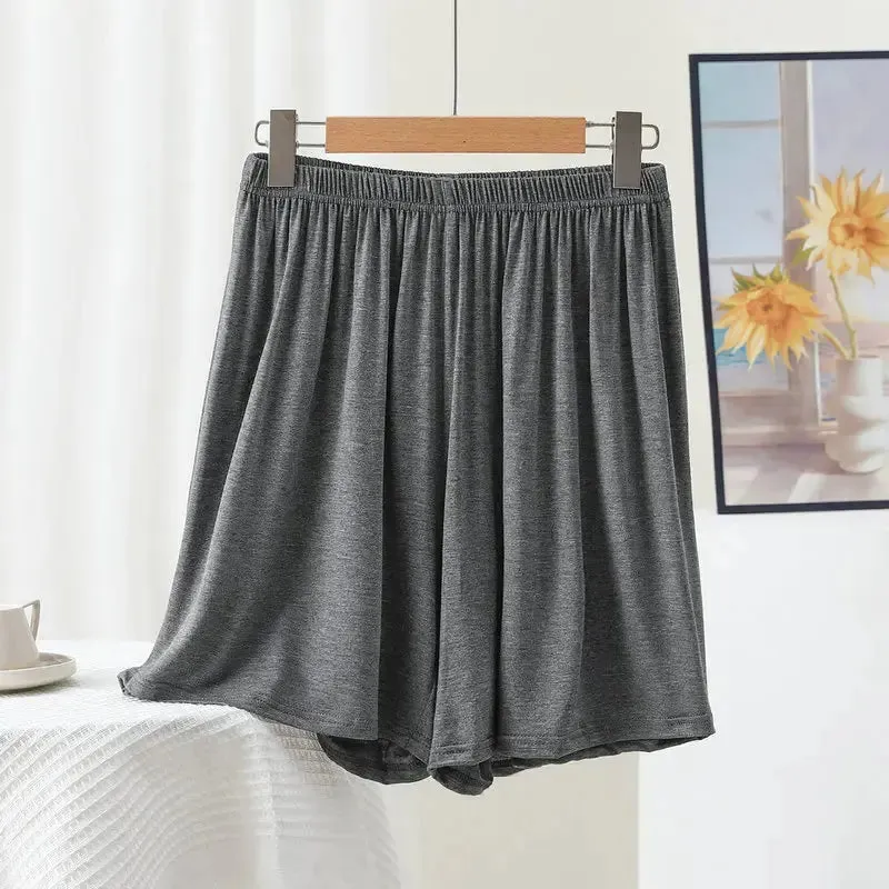 High waist Modal Shorts Summer Women's Casual sleep Pants over the knee Plus size Solid color wide leg safety pants