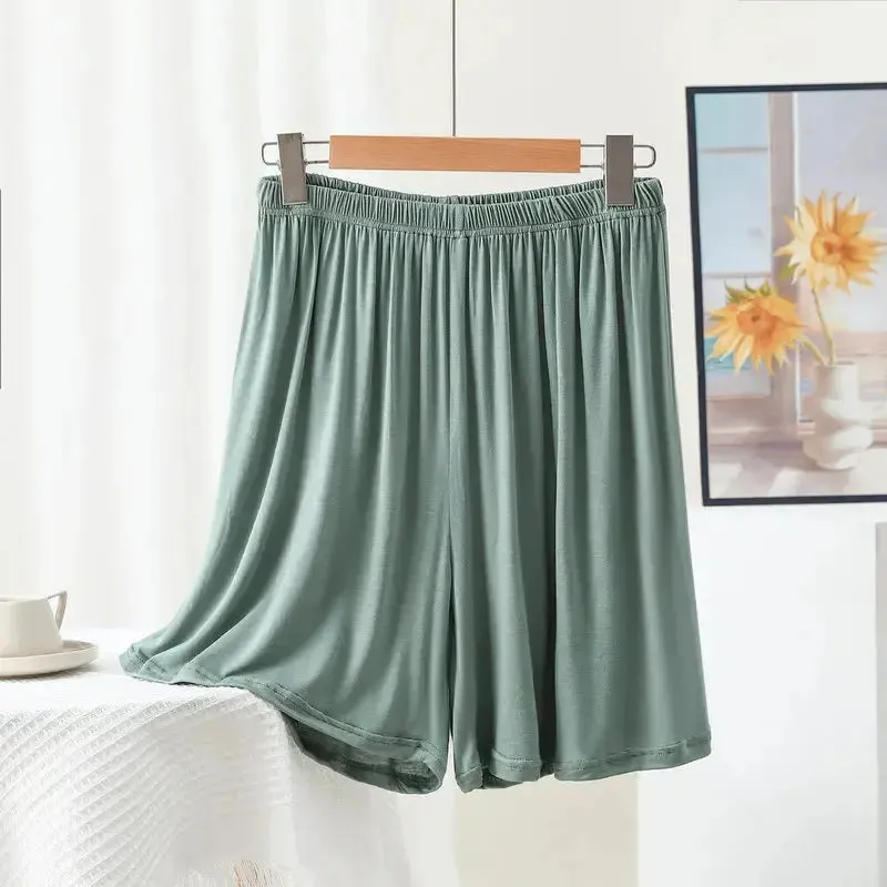 High waist Modal Shorts Summer Women's Casual sleep Pants over the knee Plus size Solid color wide leg safety pants
